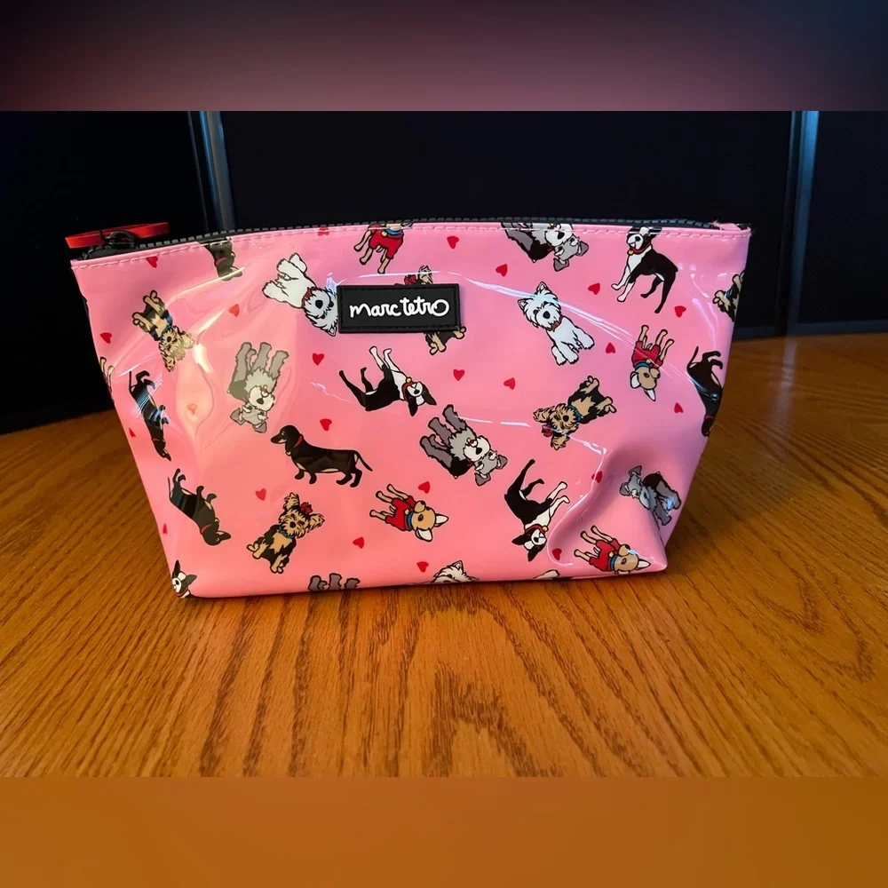 Marc Tetro Pink Dog Print Vinyl Makeup Bag